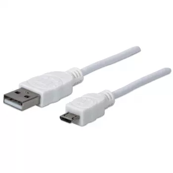 Manhattan USB-A naar Micro-USB kabel, 1m, stekker naar stekker, wit, 480 Mbit/s (USB 2.0), Hi-Speed USB, levenslange garantie, gelijk aan USBPAUB1MW.