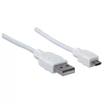 Manhattan USB-A naar Micro-USB kabel, 1,8 m, stekker naar stekker, 480 Mbit/s (USB 2.0), Hi-Speed USB, wit, levenslange garantie