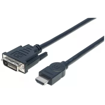 Manhattan HDMI naar DVI-D 24+1 kabel, 3m, stekker naar stekker, zwart, Dual Link, compatibel met DVD-D, levenslange garantie, komt overeen met HDDVIMM3M