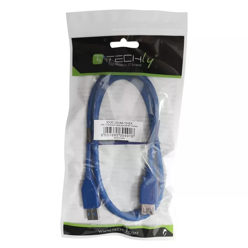 Techly verlengkabel USB 3.0, A-stekker / A-bus, 1 m, blauw ICOC U3-AA-10-EX