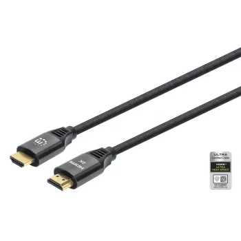 HDMI-kabel met ethernet Manhattan 8K@60Hz 2m gevlochten stekker naar stekker zwart