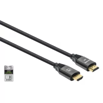 HDMI-kabel met ethernet Manhattan 8K@60Hz 2m gevlochten stekker naar stekker zwart
