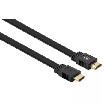 Manhattan HDMI-kabel met ethernet (plat), 4K@60Hz (Premium High Speed), 5m, stekker naar stekker, zwart, Ultra HD 4K x 2K, volledig afgeschermd, vergulde contacten, levenslange garantie