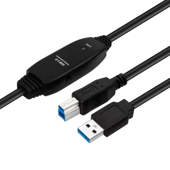USB 3.2 Gen 1 A-B actieve kabel MicroConnect 10 m, zwart, USB A naar USB B