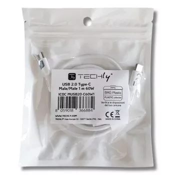 Techly ICOC-MUSB20-C60W1 USB-kabel USB 2.0 1 m USB-C wit