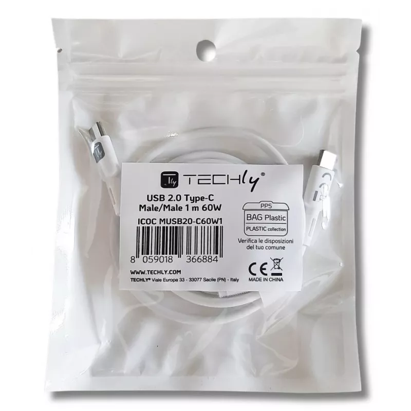 Techly ICOC-MUSB20-C60W1 USB-kabel USB 2.0 1 m USB-C wit