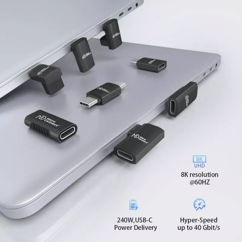 MicroConnect USB4-CCFAS90-240W Premium USB4 Gen 3x2 horizontale USB-C 90°-adapter, 240 W, 40 Gbps