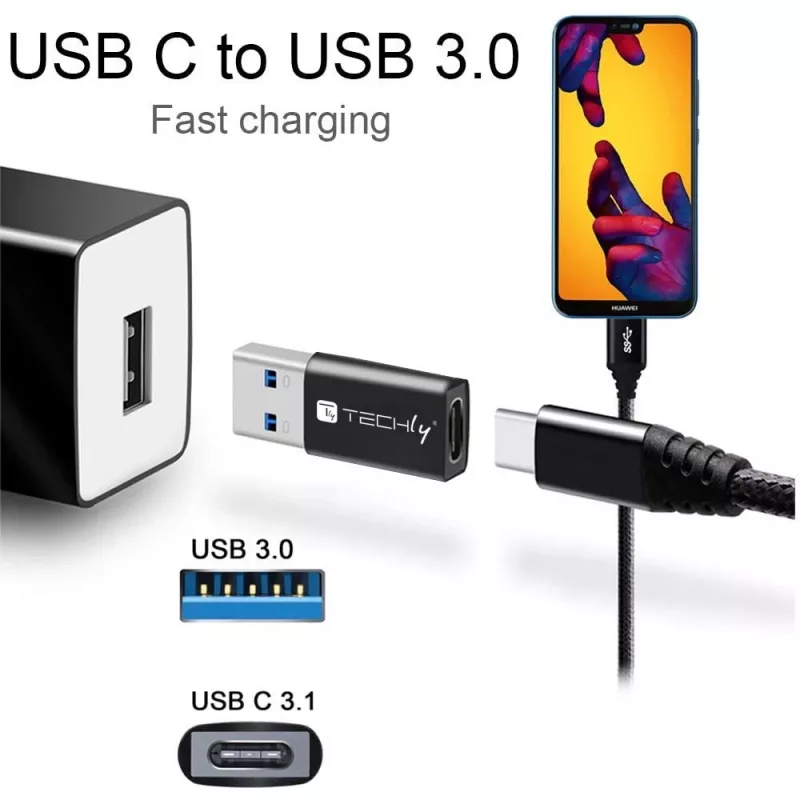 USB-adapter Techly IADAP USB3-AFT USB A naar USB C zwart