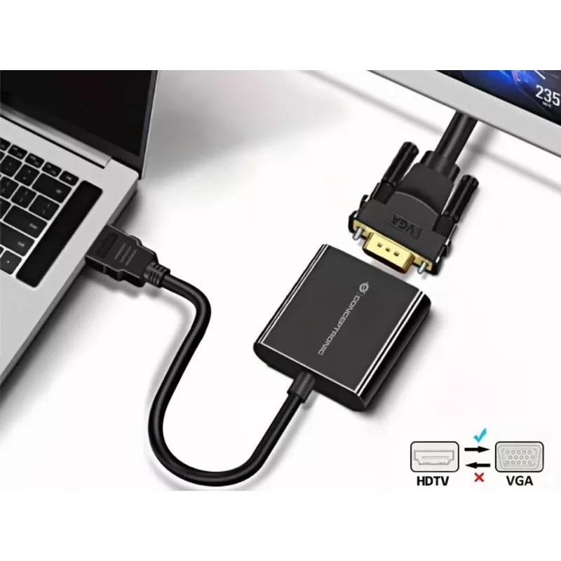 Conceptronic ABBY20B HDMI-naar-VGA-adapter, 0,25 m, HDMI type A (standaard), VGA (D-Sub), stekker, bus, recht