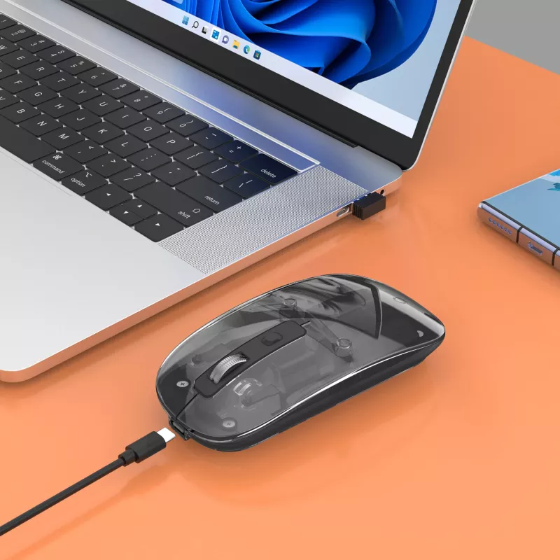 Draadloze muis Manhattan transparant oplaadbaar USB