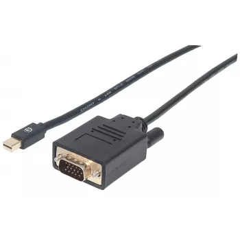 Manhattan Mini DisplayPort 1.2a naar VGA-kabel, 1080@60Hz, actief, 1,8 m, stekker naar stekker, zwart, polyzak