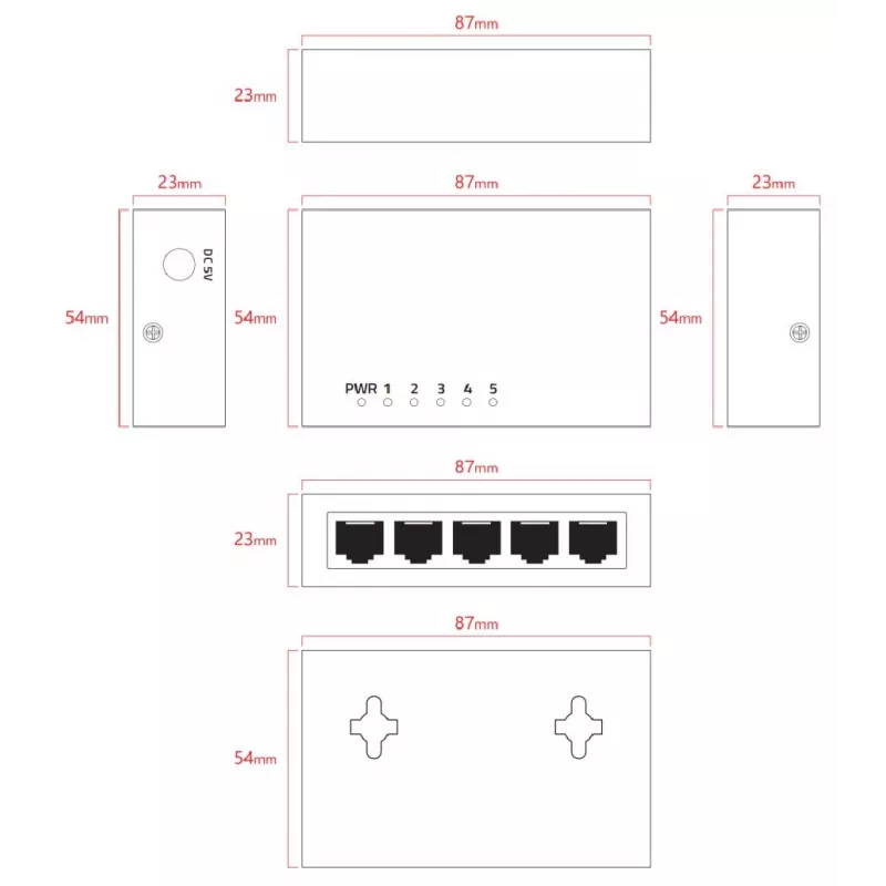 Lanview LVN-DESK-5PORT-1G unmanaged 5-poorts gigabit ethernet-switch