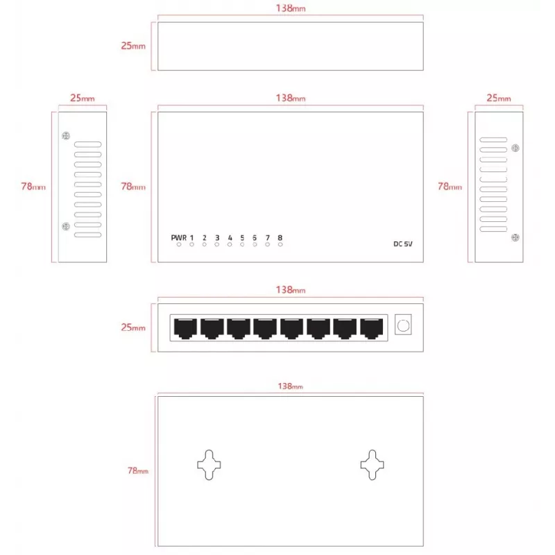 Unmanaged switch Lanview LVN-DESK-8PORT-1G — 8-poorts 1 Gbps ethernet desktop switch