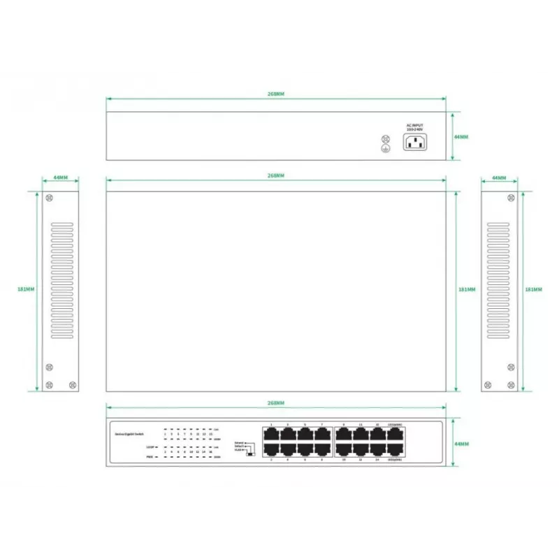 Unmanaged switch Lanview LVN-1U-16PORT-1G 16-poorts 1 Gbit/s ethernet, rackmontage 1U