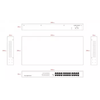 Unmanaged switch Lanview LVN-1UMOUNT-24PORT-1G 24-poorts gigabit ethernet switch, 1U-inbouw