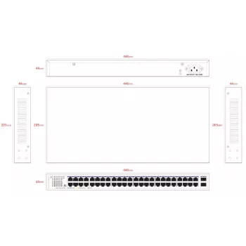 Lanview unmanaged switch LVN-1UMOUNT-48PORT-2SFP-1G — 48x RJ45 1G-poorten, 2x SFP-uplinks