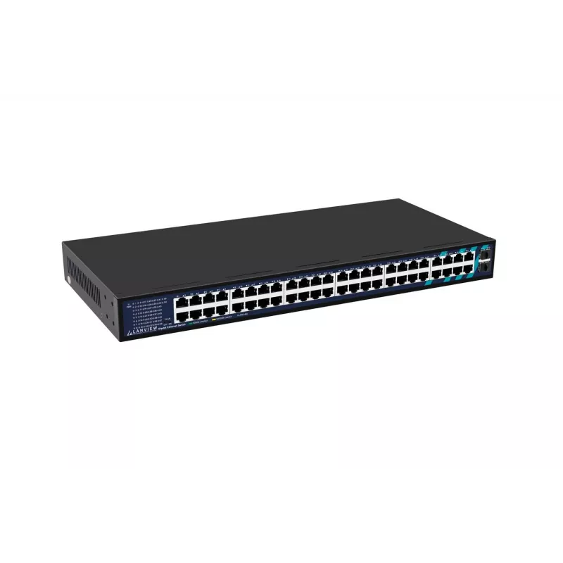 Lanview unmanaged switch LVN-1UMOUNT-48PORT-2SFP-1G — 48x RJ45 1G-poorten, 2x SFP-uplinks