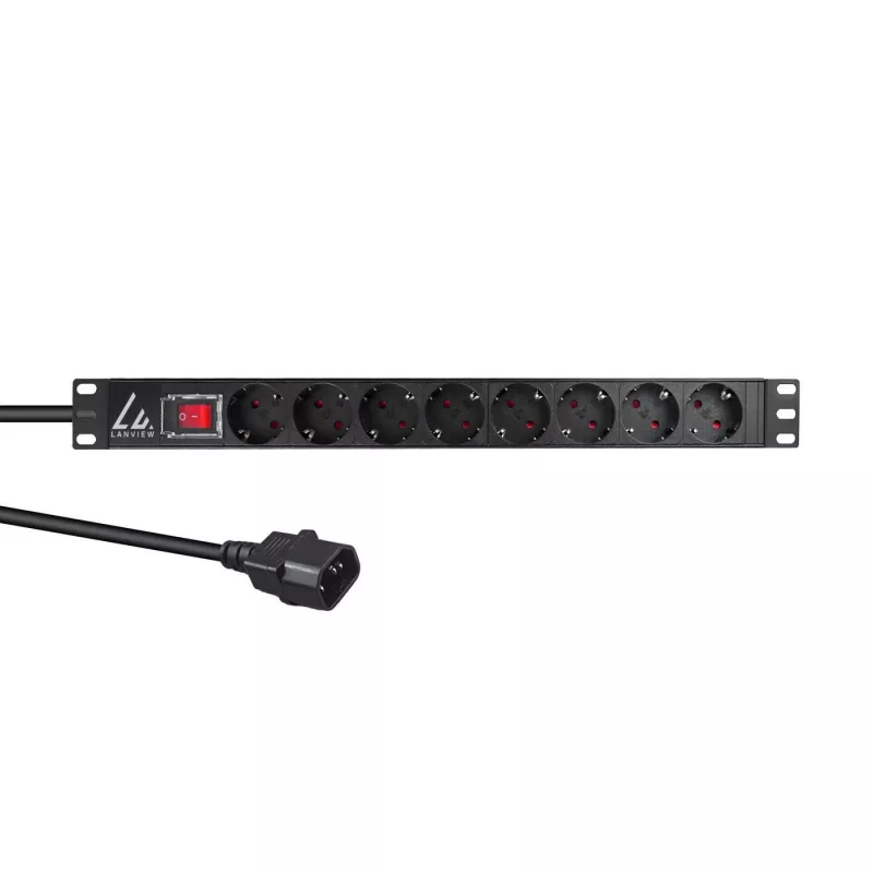 Lanview 19-inch rack stekkerdoos 1U 10A, 8x Schuko (LVR-2MSCH-SCH-C13-8)