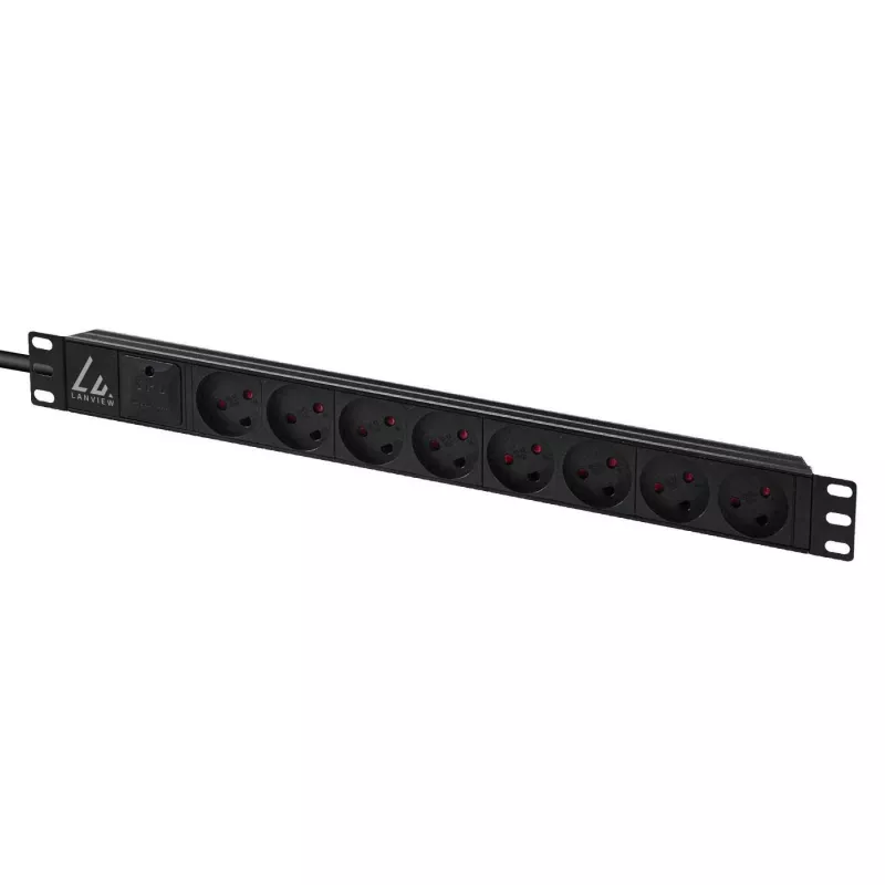 Lanview LVR-2MDK-SPD-DK8 19-inch rackmontage stekkerdoos, 8x Deense contactdozen