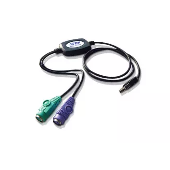 ATEN PS/2-naar-USB-adapter, 0,9 m, 2x 6-polige Mini-DIN, USB A, stekker, bus, zwart