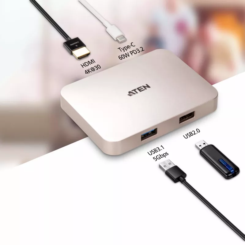 ATEN UH3235 USB-C 4K ultra mini-dock met power passthrough