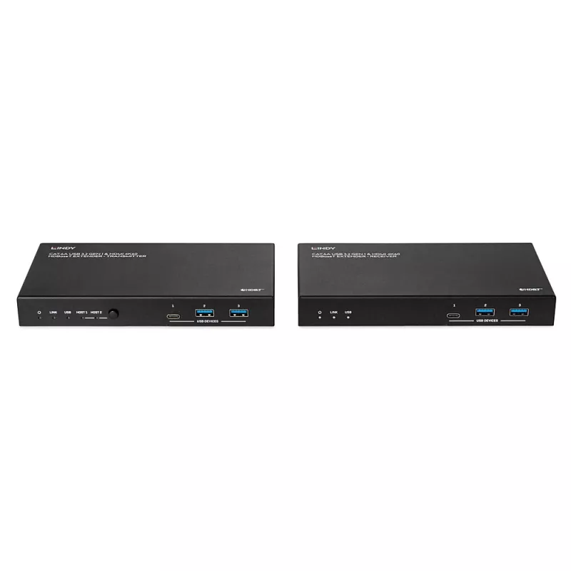 Netwerkzender & -ontvanger Lindy 100m Cat.6A 2 host USB 3.2 Gen 1 & HDMI 4K60