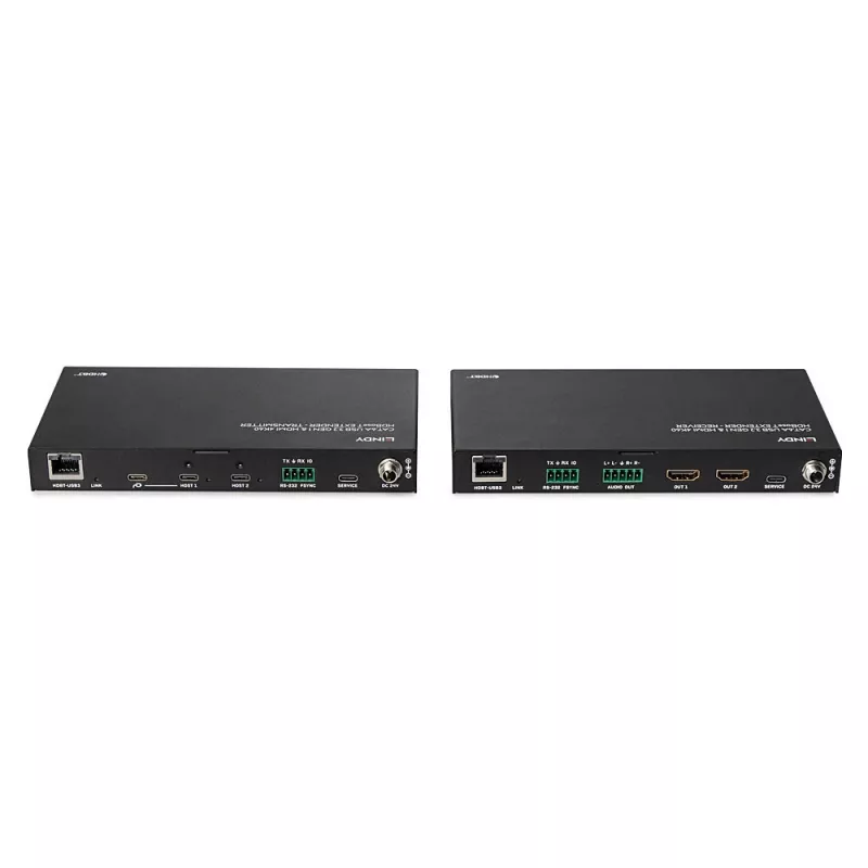 Netwerkzender & -ontvanger Lindy 100m Cat.6A 2 host USB 3.2 Gen 1 & HDMI 4K60