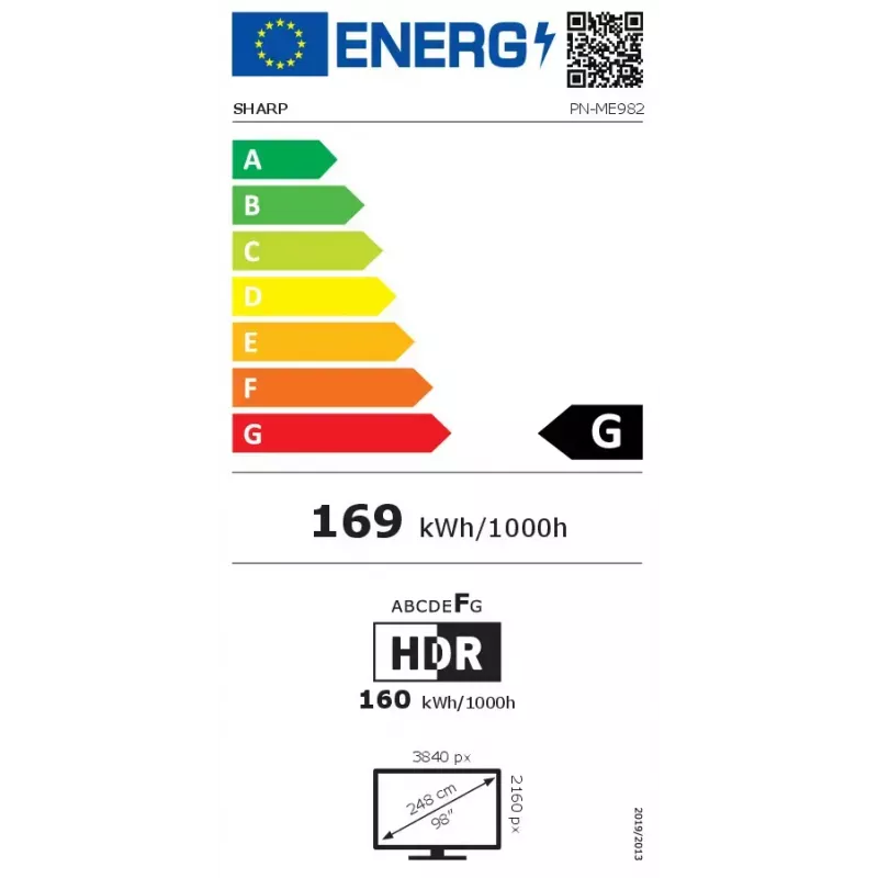 Sharp PN-ME982 digital signage display 2,49 m (98 inch) LED 450 cd/m² 4K Ultra HD zwart Android