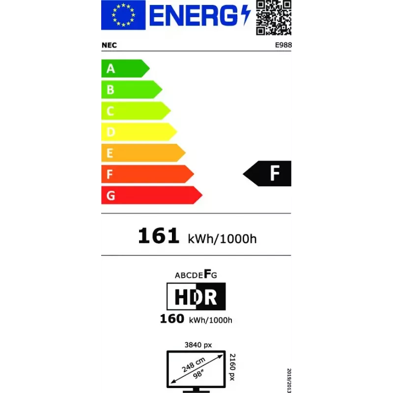NEC MultiSync E988 digital signage flat display 2,48 m (97,5 inch) LCD 350 cd/m² 4K Ultra HD zwart 24/7