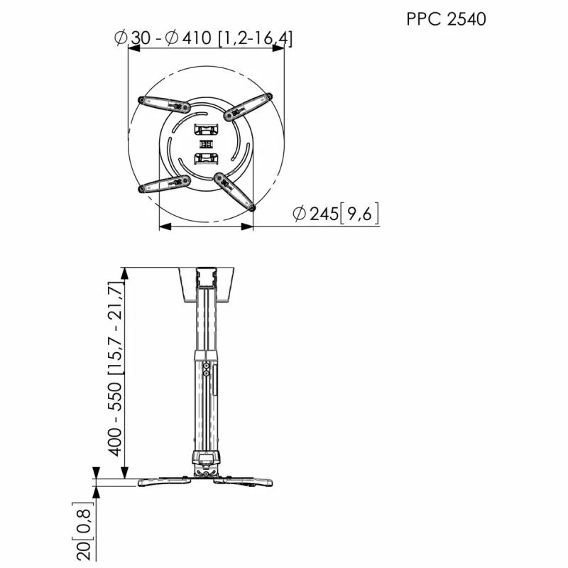 Projector-plafondbeugel Vogel's PPC 2540 zwart/zilver