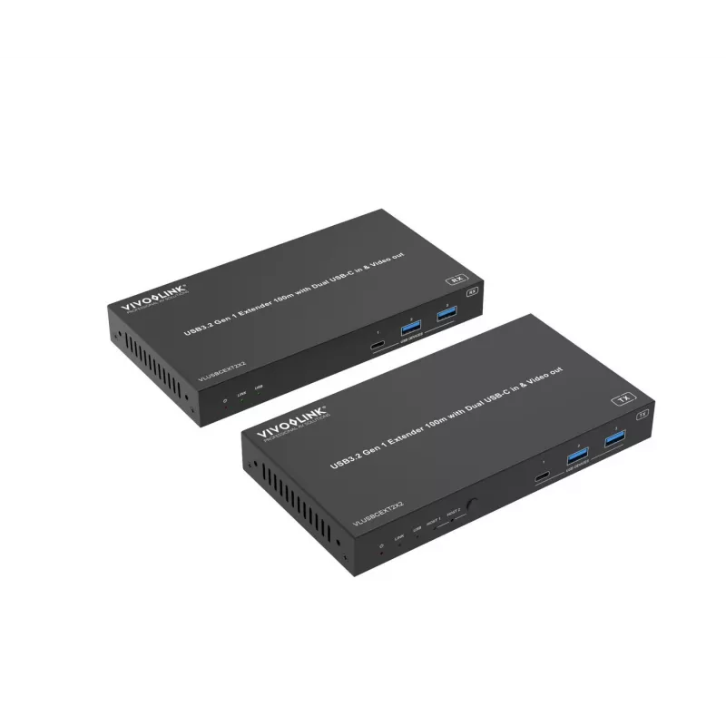 VivoLink VLUSBCEXT2X2 USB 3.2 Gen 1-extender, 100 m, dubbele USB-C-ingang en video
