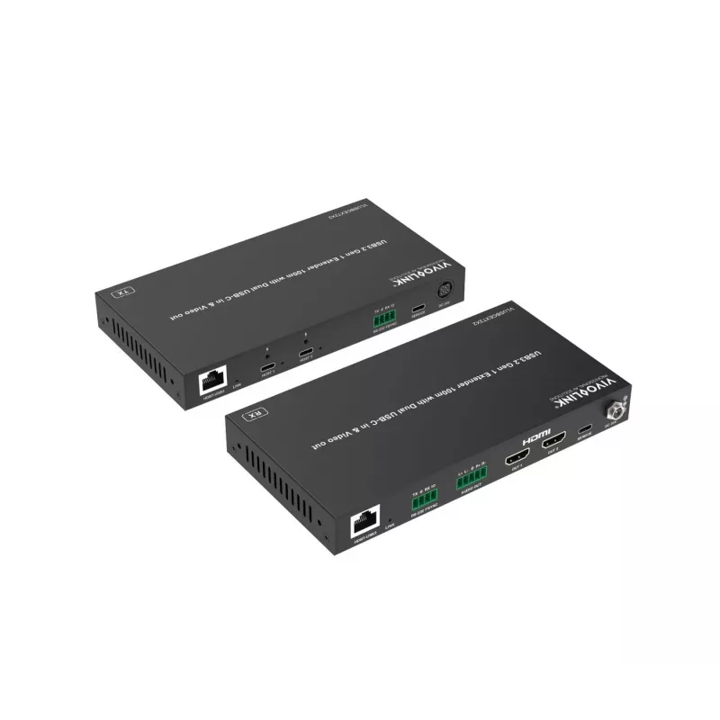 VivoLink VLUSBCEXT2X2 USB 3.2 Gen 1-extender, 100 m, dubbele USB-C-ingang en video