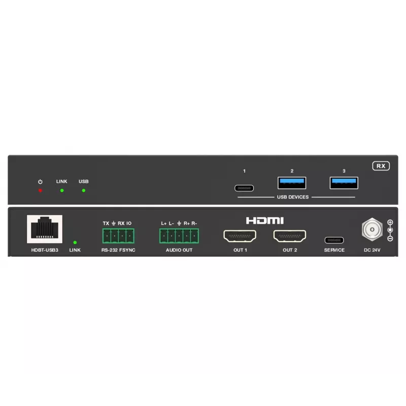 VivoLink VLUSBCEXT2X2 USB 3.2 Gen 1-extender, 100 m, dubbele USB-C-ingang en video