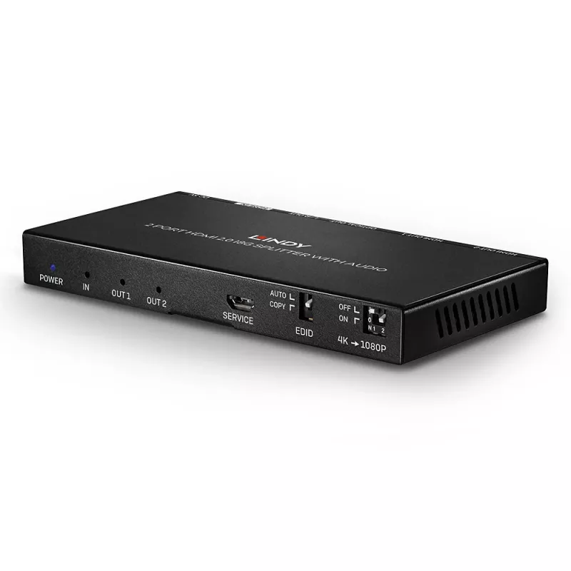 HDMI-splitter Lindy 2-poorts HDMI 18G splitter met audio en downscaling