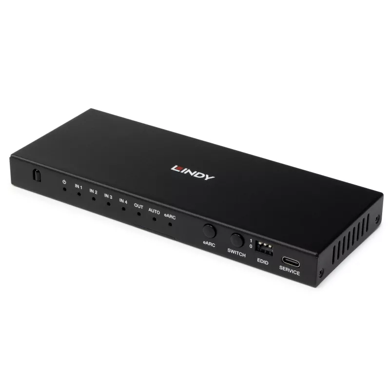 Lindy 4-poorts HDMI 8K60-schakelaar met eARC HDMI USB A USB C