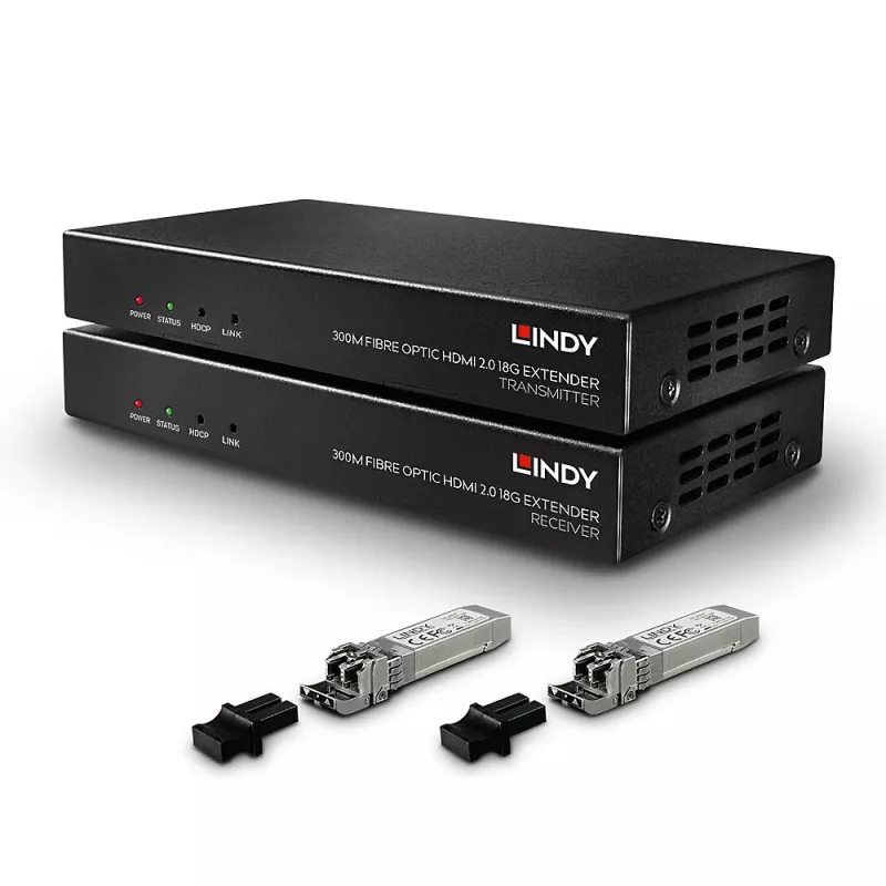 AV-zender & -ontvanger Lindy 300m glasvezel-HDMI 18G & IR-extender