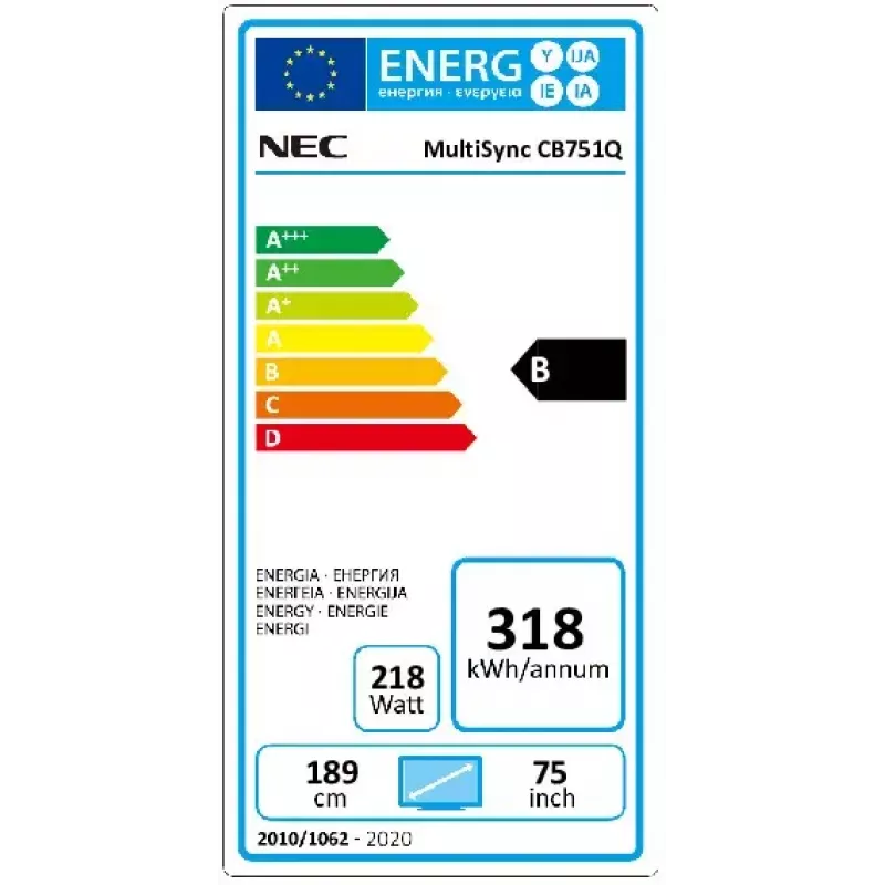 NEC CB751Q interactief flatscreen 190,5 cm (75 inch) LED 350 cd/m² 4K Ultra HD zwart touchscreen 12/7