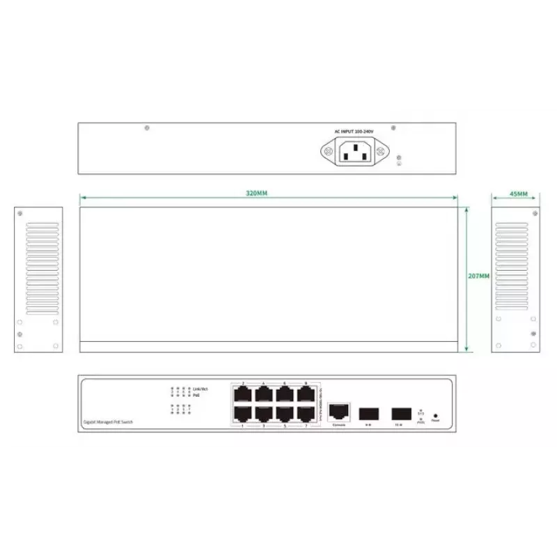 Netwerkswitch Ernitec ELECTRA-M08-1GB-150W 8 poorten 1 GB 150 W