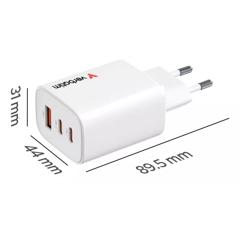 Verbatim Essentials GaN oplader 65W EU-stekker wit, binnen, AC, 20 V, wit