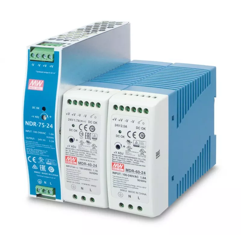 Voeding PLANET PWR-40-24, 40 W, 24 V uitgang, 100–240 V AC ingang, passieve koeling, LED-status