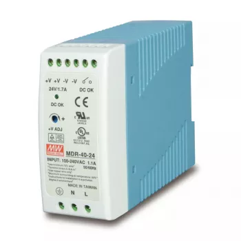 Voeding PLANET PWR-40-24, 40 W, 24 V uitgang, 100–240 V AC ingang, passieve koeling, LED-status