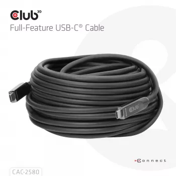 CLUB3D 15M USB-C®-kabel met alle functies / 49,21ft 8K60Hz 10Gbps 60W