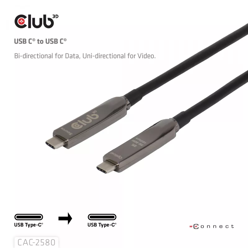 CLUB3D 15M USB-C®-kabel met alle functies / 49,21ft 8K60Hz 10Gbps 60W