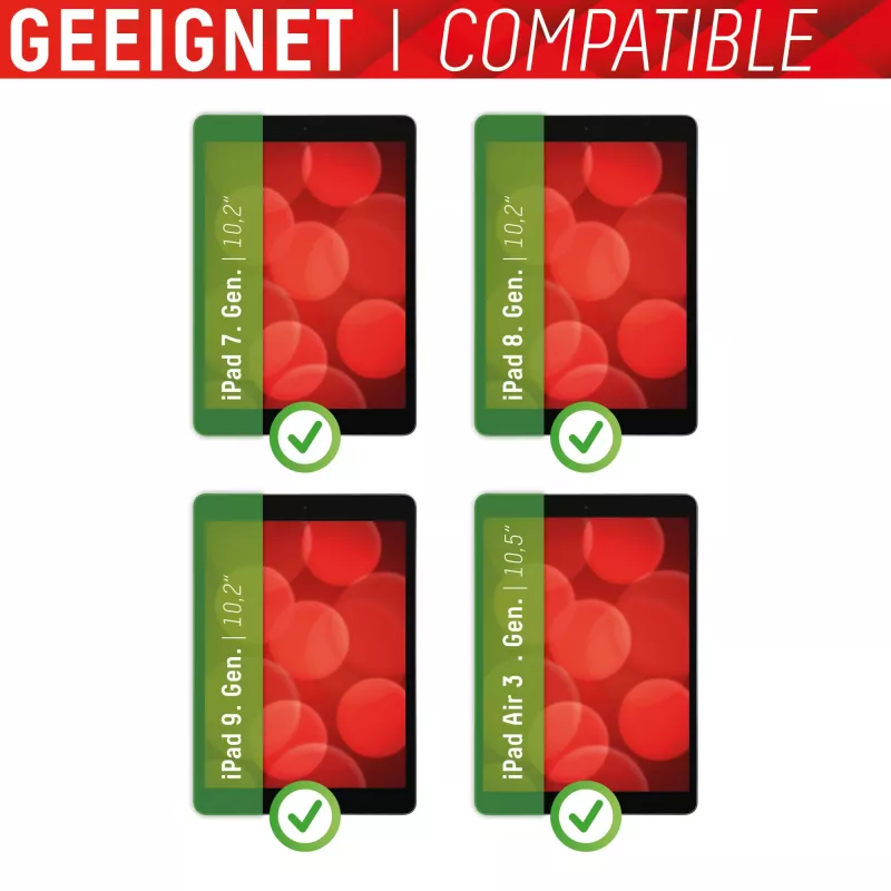 Displex Tablet Glass (9H) voor Apple iPad (7e/8e/9e gen.)/Air (3e gen.), Eco-montageframe, onbreekbaar, ultradun, onzichtbaar