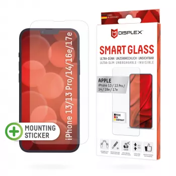 Displex Smart Glass (9H) voor Apple iPhone 13/13 Pro/14/16e/17e, montagesticker, onbreekbaar