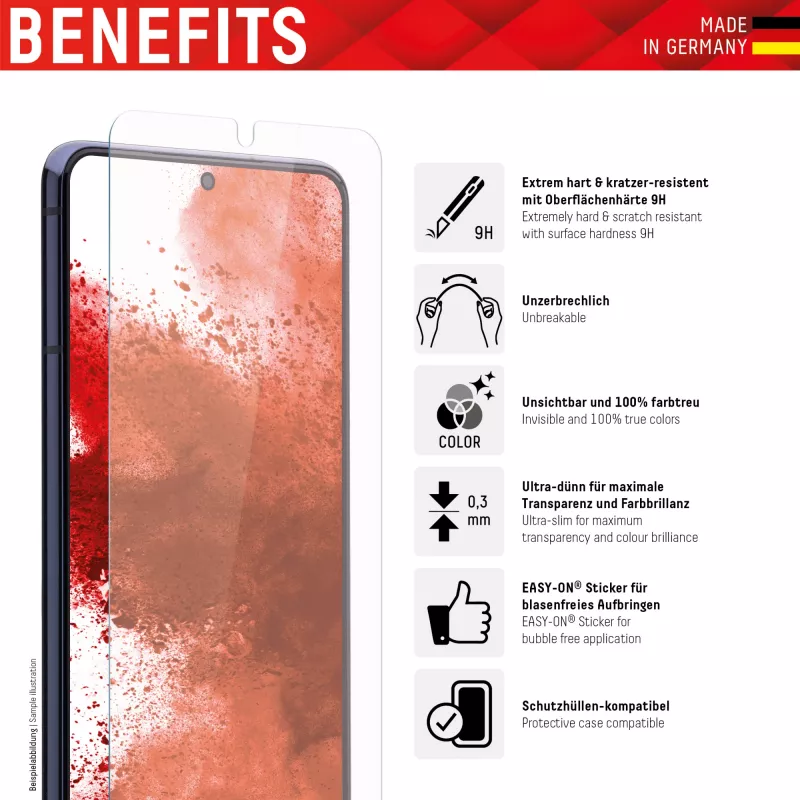 Displex Smart Glass (9H) voor Samsung Galaxy S22, montagesticker, onbreekbaar, ultraplat, onzichtbaar