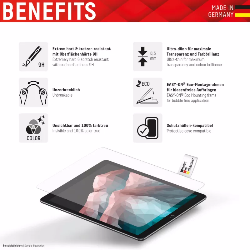 Displex Tablet Glass (9H) voor Apple iPad 10,9 inch (10e gen., 2022)/11 inch (2025), Eco-montageframe, onbreekbaar