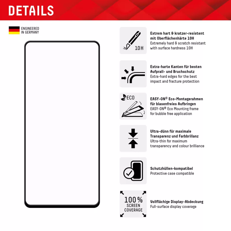 Displex Full Cover screenprotector (10H) voor Samsung Galaxy A54 5G, Eco-montageframe, Full Cover