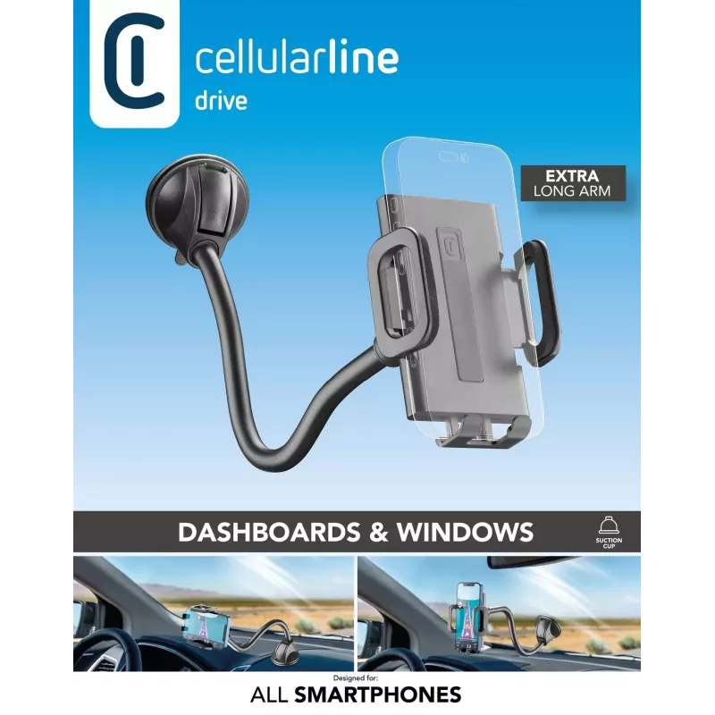 Sourcing Cellularline Hug Flexi XL universele zuignap passieve houder voor mobiele telefoons, zwart/grijs