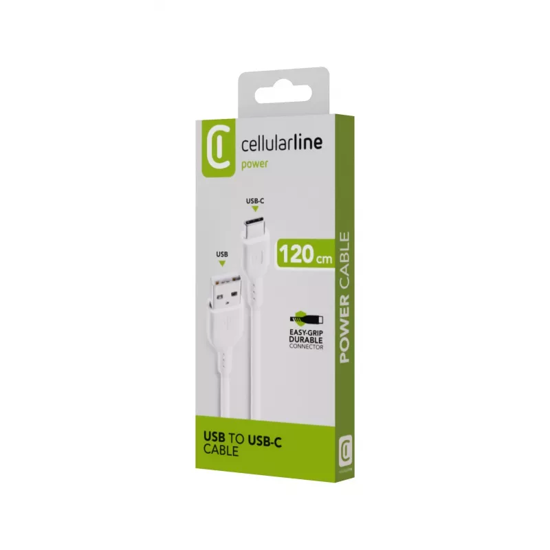 Stroomkabel Cellularline 120 cm USB-C USB-A stekker wit